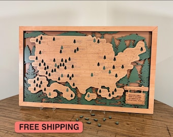 Personalized National Park Map: Layered Wood Travel Tracker