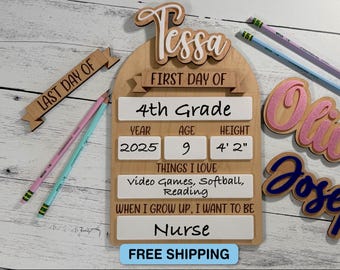 Personalized First and Last Day of School Sign: Reusable Wood Photo Prop with Height