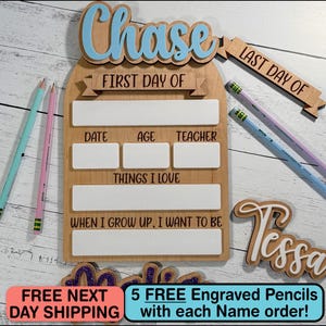 First and Last Day of School Interchangeable Wood Sign Personalized Keepsake for Kids Education Great Gift Reusable Dry Erase School Sign