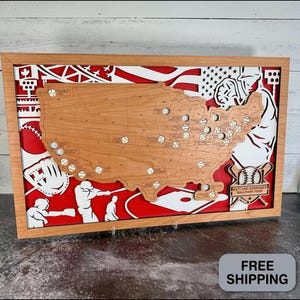 Baseball Stadium Tracker Map: Baltic Birch & Cherry Wood, Baseball Enthusiast Gift