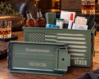 Personalized Groomsman Ammo Can, Custom Engraved Steel .30 or .50 Caliber Storage Box