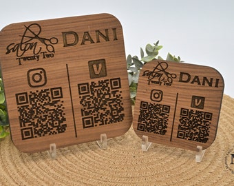 Custom Engraved QR Code Oak or Walnut Wood Personalized Info Storage, Unique Tech Gift Hair Stylist Tip System Salon Quality Decor Gift