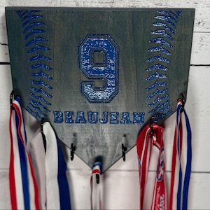 Personalized Baseball Softball Medal Holder: Engraved Wood Wall Sign