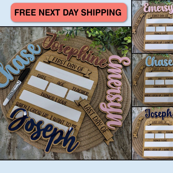 First and Last Day of School Interchangeable Wood Sign Personalized Keepsake for Kids Education Great Gift Reusable Dry Erase School Sign