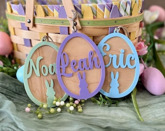 Easter Basket Egg Name Tags, Easter Basket Name Tag, Basket Tag, Custom Maple & Acrylic Tags for Unique Easter Gift Baskets