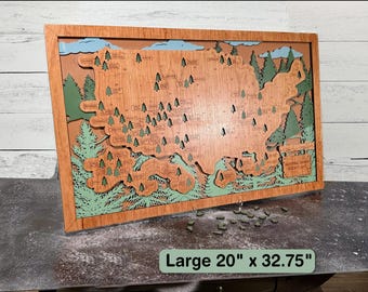 Personalized National Park Map: Layered Baltic Birch & Cherry Wood Wall Art