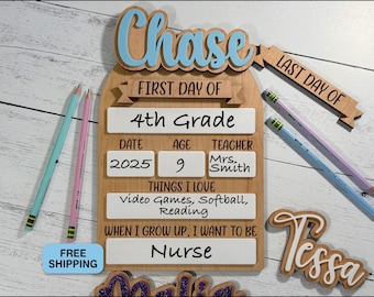 Interchangeable First and Last Day of School Wood Sign: Personalized Keepsake