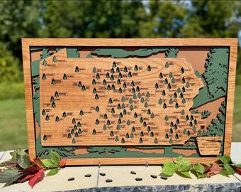 Mapa turístico dos parques estaduais da Pensilvânia disponível apenas para download digital.