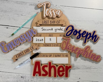 Personalized First and Last Day of School Sign: Wood Reusable Keepsake