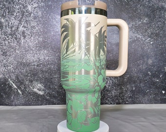 Custom Engraved 40oz RTIC Tumbler: Hawaiian Design, Insulated Travel Mug