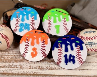 Custom Acrylic Baseball Bag Tag: Ice Cream Drip Design