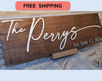 Custom Family Name Wood Sign, Personalized Wedding Gift
