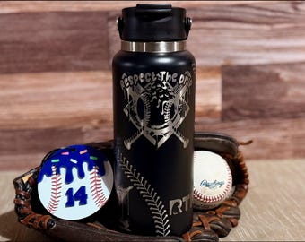 Custom Engraved Baseball Water Bottle: 32oz RTIC Ceramic Lined