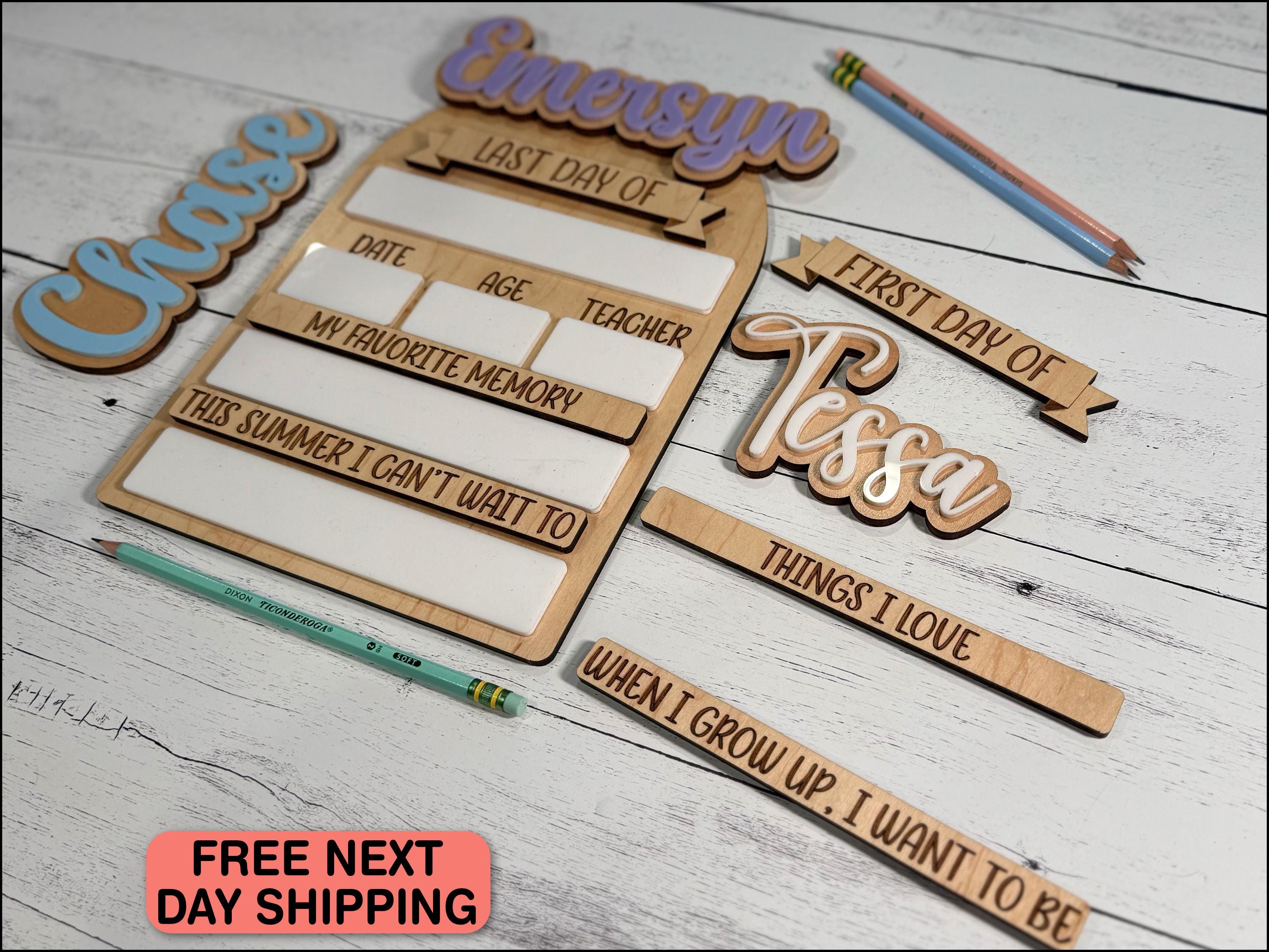 Last Day First Day of School Interchangeable with changing prompts Wood Sign Dry Erase Board Reusable School Board