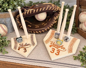 Personalized Baseball/Softball Ring Holder: Wooden Bat Display