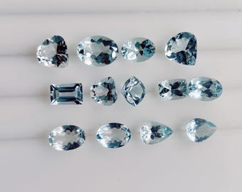 Lote de pedras preciosas de água-marinha facetadas: corte oval e almofada, design de joia (6 x 4 mm a 7 x 5 mm)