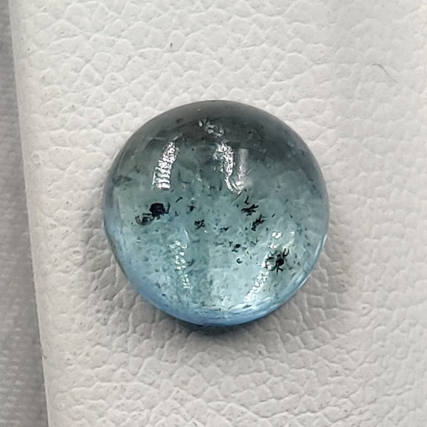 Natural aquamarine Santa Maria with black dots handmade polished bhoth side shape round 8.50x8.50x4.40mm carat 2.40