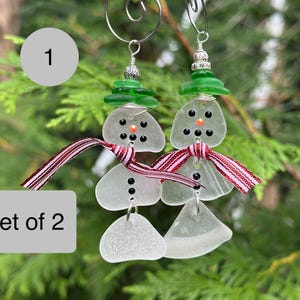 Sets of sea glass snowmen ornaments