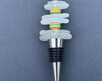 Sea glass wine bottle stopper