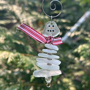 Sea glass snowman ornament
