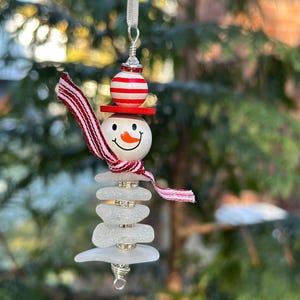 Sea glass snowman ornament