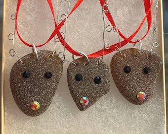 Sea glass reindeer ornaments, set of 3