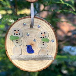 Sea glass snowman ornament