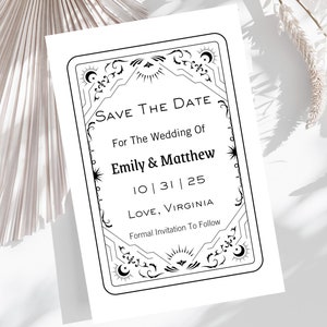 Gothic Tarot Save the Date Invitation, Fall Wedding Announcement, Micro Wedding Custom Save the Date, Til Death Do Us Part Engagement Card