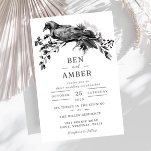 Gothic Tarot Wedding Invitation, Fall Wedding Announcement, Micro Wedding Custom Invite, Til Death Do Us Part Engagement Card With Envelope