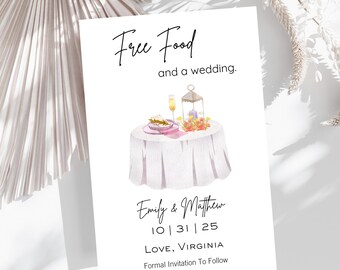 Free Food Save the Date Invitation, Custom Micro Wedding Announcement, Wedding Table Engagement Card, Funny Minimalistic Wedding Invite