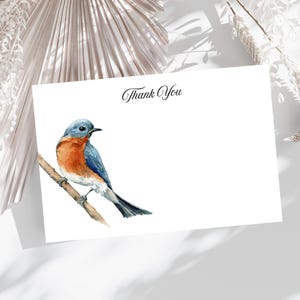 Printed Blank Bird Lover Thank You Card, Custom Flat Note Card, Eastern Bluebird Thank You Notes, DIY Note Cards With Envelope