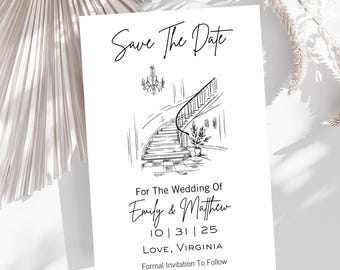 Hand Drawn Save the Date Invitation, Custom Micro Wedding Announcement, Sketch Engagement Card, Scribble Minimalistic Wedding Invite