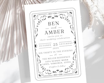 Gothic Tarot Wedding Invitation, Fall Wedding Announcement, Micro Wedding Custom Invite, Til Death Do Us Part Engagement Card, Celestial