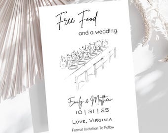 Funny Wedding Card, Free Food, Modern Invites, Save The Date