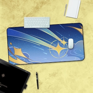 Geïnspireerd door reizigers | Sterrenthema Aether Lumine Celestial Fanmade naamkaartje stijl Genshin Impact bureaumat muismat