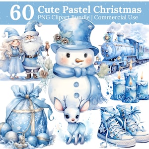 Cute &#39;Tis the Season Watercolor Christmas clipart,  Pastel Christmas clipart commercial use | Pastel Blue Watercolor Christmas clipart