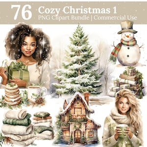 Cozy Watercolor Christmas clipart | christmas cabin clipart commercial use | Rustic christmas clipart – Gift tag, Sublimations, Stickers