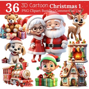 Cute 3D Christmas Cartoon Clipart, Animated Christmas clipart, Christmas Illustrations, Christmas PNG, Xmas Bundle, SVG PNG, Commercial use