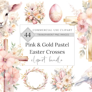 Aquarell Rosa Ostern Christian Kreuz Clipart, religiöse Grafiken png, Auferstehung svg, Taufe Illustrationen, süße Lamm Ostereinladung