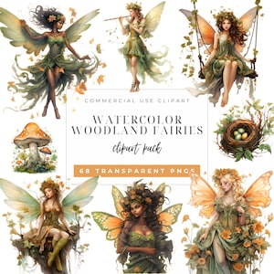Clipart fée aquarelle des bois, conte de fées, Magical Fantasy PNG, jardin de fées, champignon clipart PNG, Junk Journal, forêt enchantée, Fae