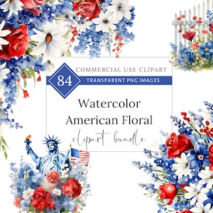 Aquarell Bluebonnet Clipart, amerikanischer Blumenstrauß, Frühlingsgrafiken transparentes PNG, Vaterländisches Blumenstraußbild, Wildblumen PNG-Bundle, 4. Juli