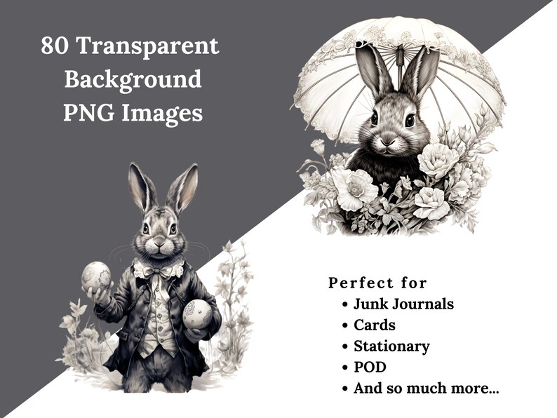 Vintage Easter Bunny Clipart, Ink Sketch illustrations, Victorian Easter Rabbit Decor, Retro Easter PNG, Easter invitations, Junk Journal