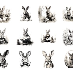 Vintage Easter Bunny Clipart, Ink Sketch illustrations, Victorian Easter Rabbit Decor, Retro Easter PNG, Easter invitations, Junk Journal