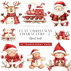 Aquarell niedliche Weihnachtsfiguren Clipart-Bundle, schrullig Rentier Clipart, festliche Geschenkanhänger Bilder, Mrs Clause PNG, wunderliche Weihnachtsmann SVG