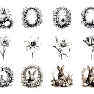 Vintage Easter Bunny Clipart, Ink Sketch illustrations, Victorian Easter Rabbit Decor, Retro Easter PNG, Easter invitations, Junk Journal