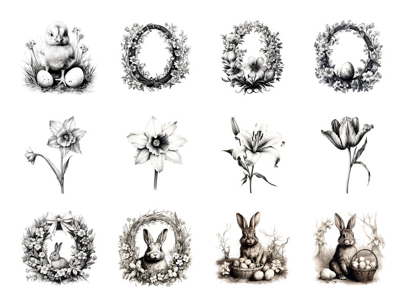 Vintage Easter Bunny Clipart, Ink Sketch illustrations, Victorian Easter Rabbit Decor, Retro Easter PNG, Easter invitations, Junk Journal