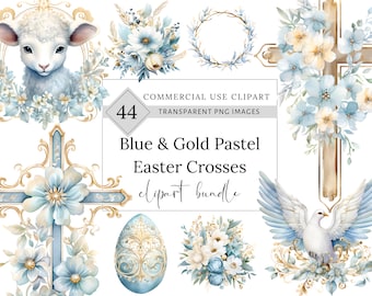Watercolor Blue Easter Christian Cross Clipart, Religious graphics png, Resurrection svg, Baptism illustrations, Lamb, Easter invitation