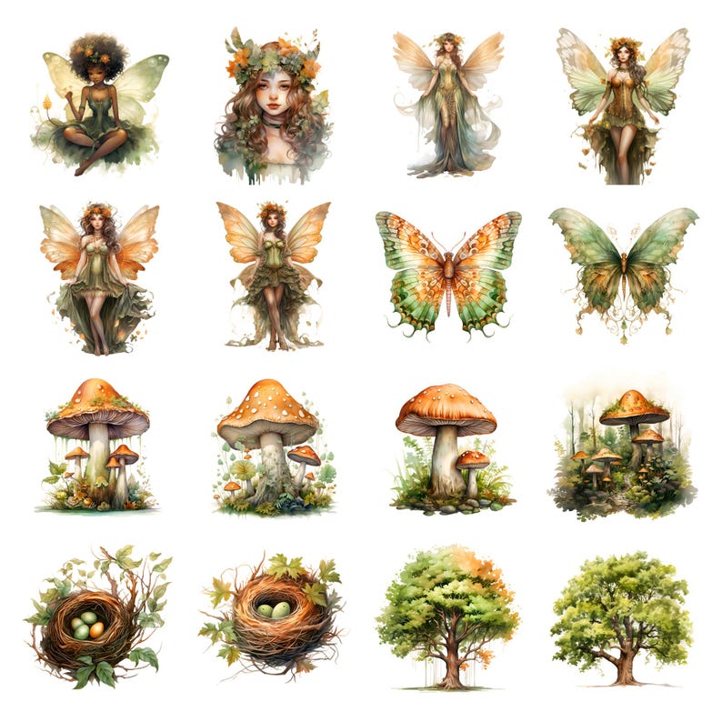 Watercolor Woodland Fairy Clipart, Fairy Tale, Magical Fantasy PNG ...
