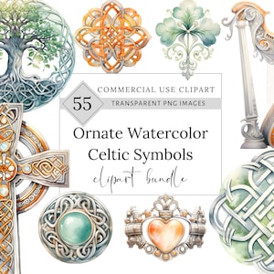 Aquarel sierlijke Keltische symbool clipart, St. Patrick's Day PNG, Ierse illustraties, Triskelion PNG, Floral Shamrock, Keltische levensboom SVG