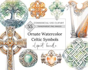 Watercolor Ornate Celtic Symbol Clipart, St. Patrick’s Day PNG, Irish Clip Art, Triskelion PNG, Floral Shamrock, Celtic Tree of Life svg